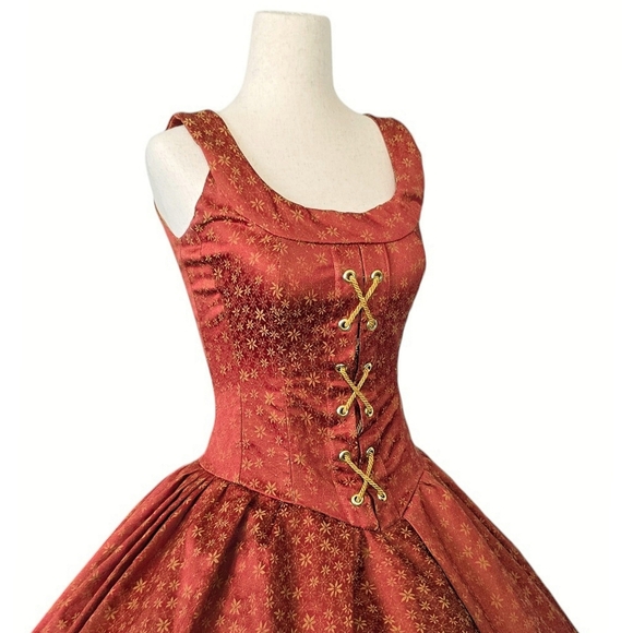 Vintage Renaissance Dress Princess Ballgown Royal Medieval Rust XXS XS Juniors - Picture 5 of 12
